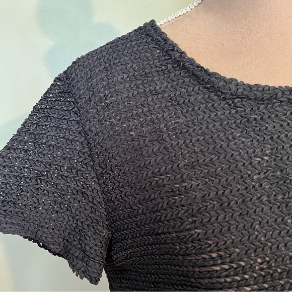 Steven Paul Made In USA Black Knit Crochet Top Short Sleeves Size L NWT - Picture 4 of 8